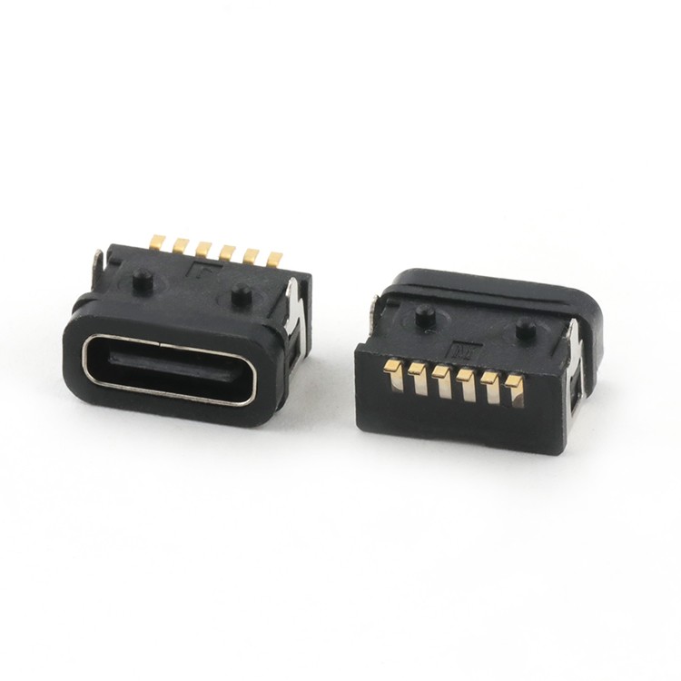 IPX7 Waterproof USB C Female Connector 6Pin SMT Type