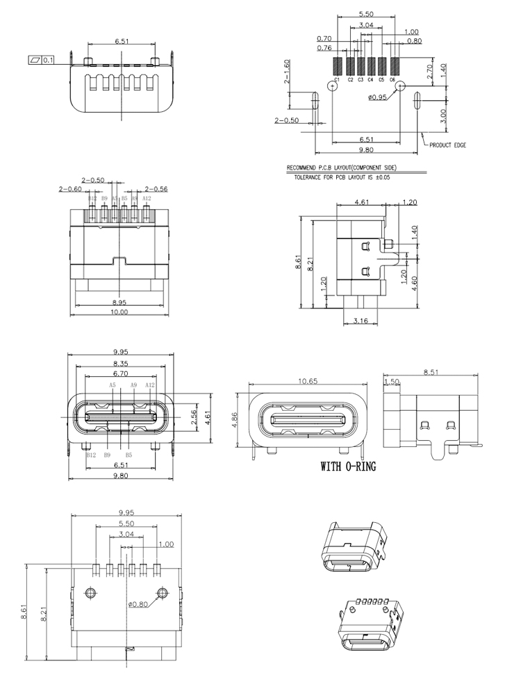 Waterproof USB C Type Female Receptacle Connector