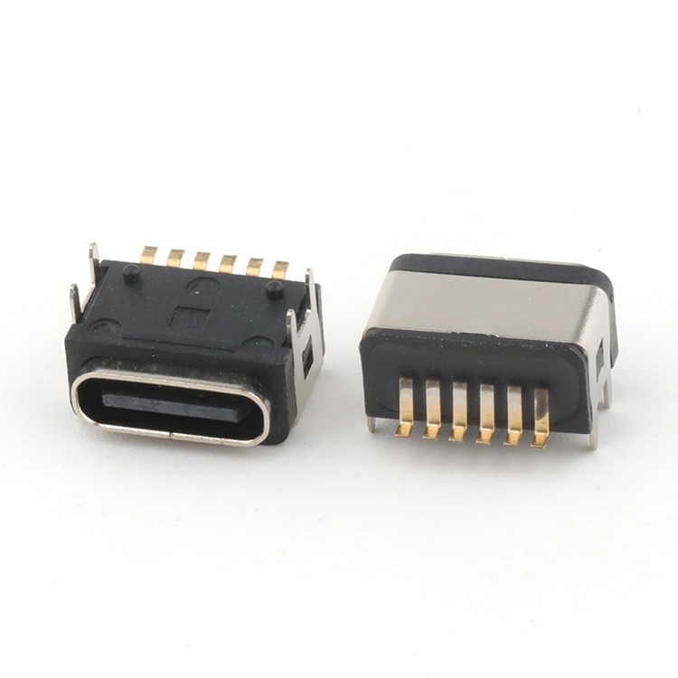 IP68 Waterproof USB C Connector Vertical SMT 6Pin USB Type C Connector