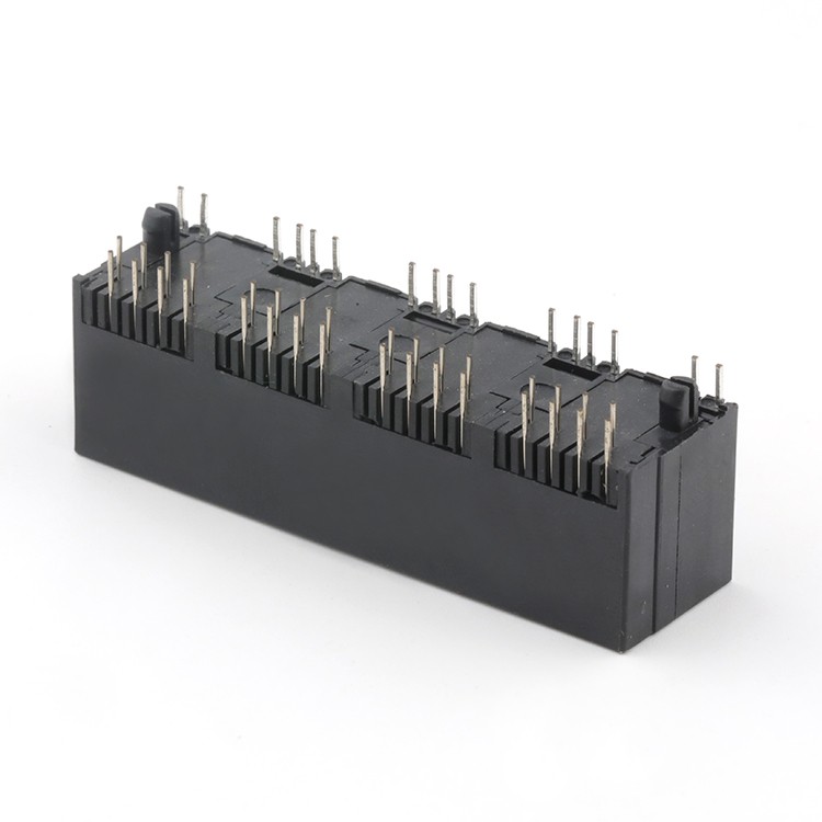 RJ45 Connector with Leds Vertical Dip Type 1X4Port RJ45 Female Socket Connector