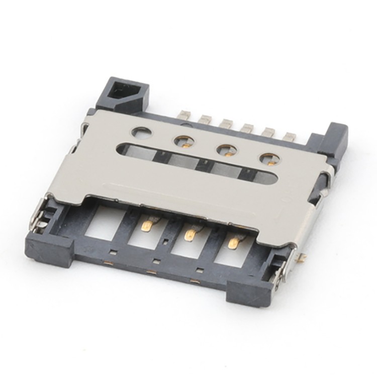 Flip-Type Micro SIM Card Connector 1.5H 6Pin SMT Type Micro SIM Card Connector