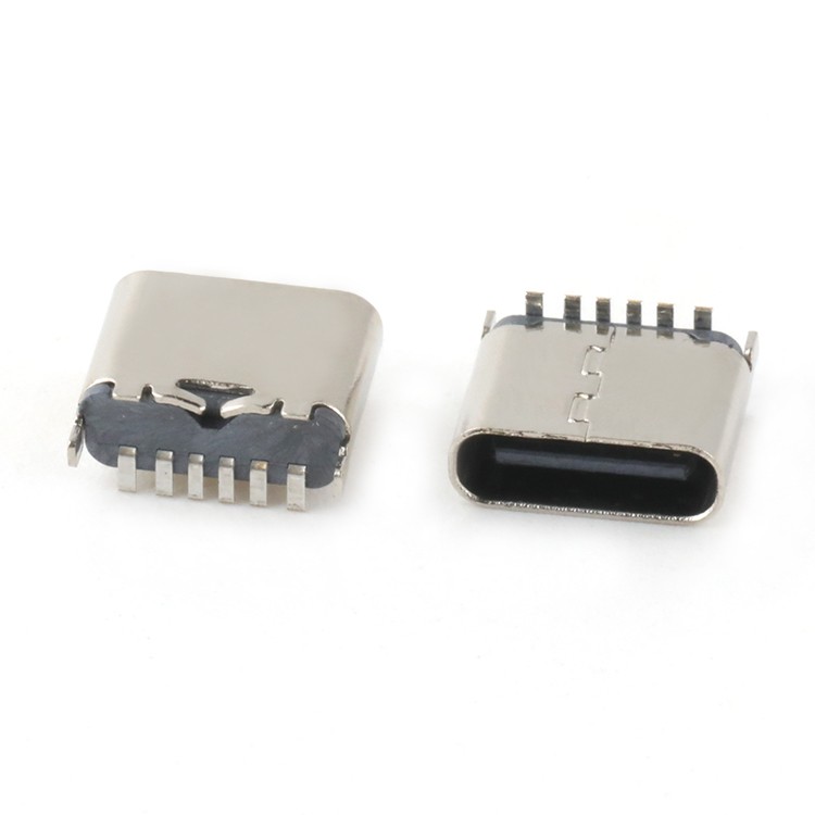 Surface Mount 6.80H 180Degree 6Pin USB C Female Connector 