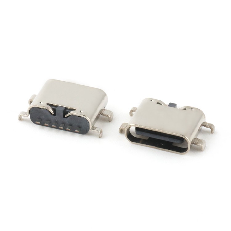 Mid Mount 0.8mm/1.6mm USB C Female Socket Connector 6P 