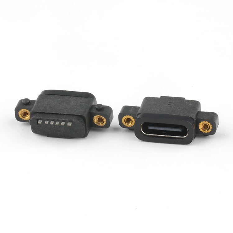 Vertical IP67 Rated Waterproof Type C USB Female Connector 6Pin