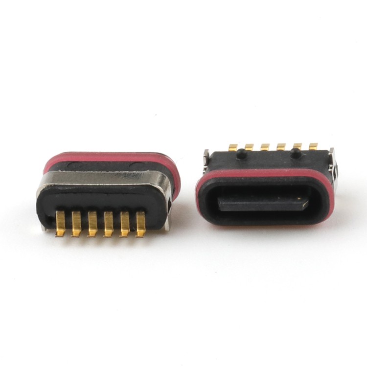 6 Pin SMD Type IP68 Waterproof USB C Type Female Socket Connector