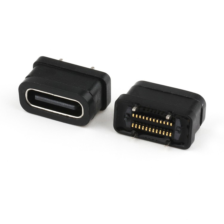 24P USB C Type Female Connector Vertical H6.5mm IPX7 Waterproof USB Connector