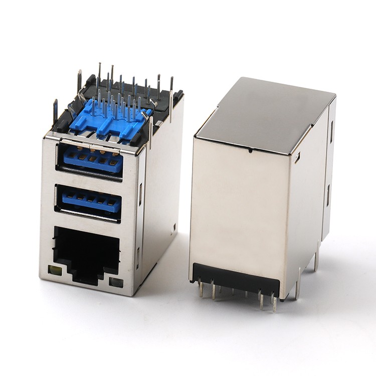 RJ45 Dual USB 3.0 Female Connector with LED Modular Jack RJ45 PCB Ethernet Connector