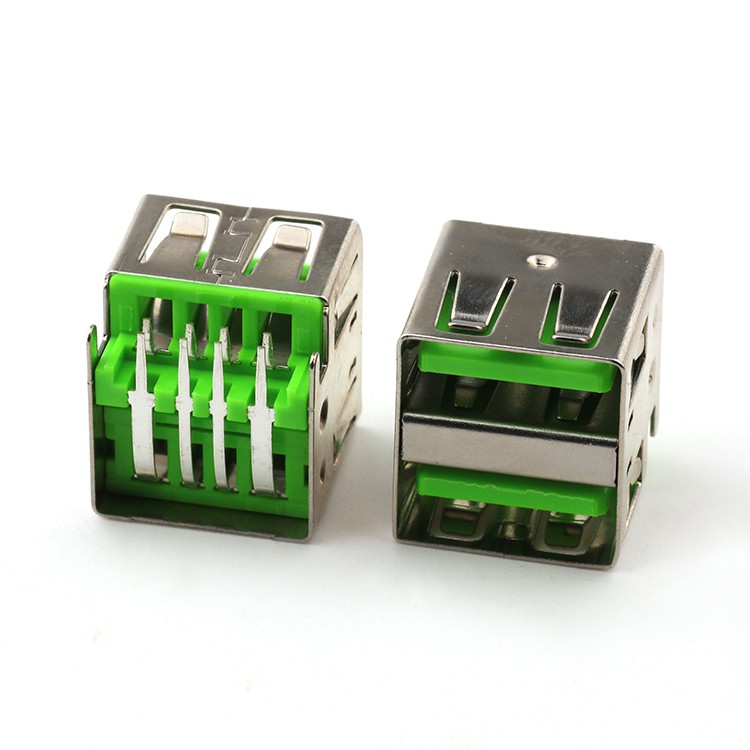 Dual USB 2.0 A Female Connector 4Pin 5A Current Green Color Mid Mount USB A Female Connector