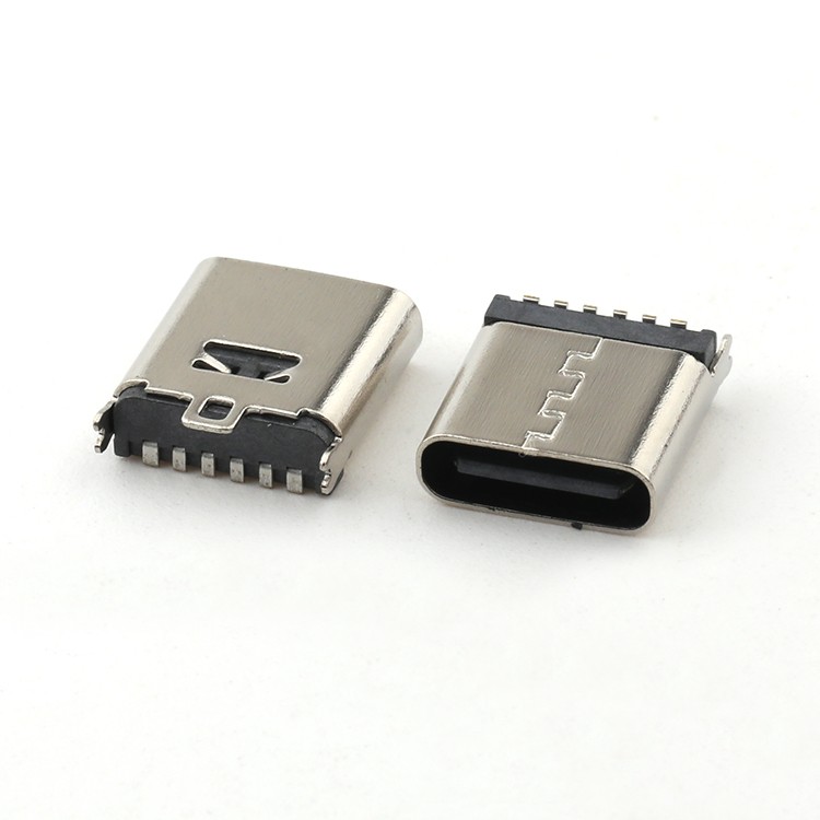 6Pin Female USB Type C Connector for PCB Charging Connector L=10.5mm Vertical SMT Type USB C Connector