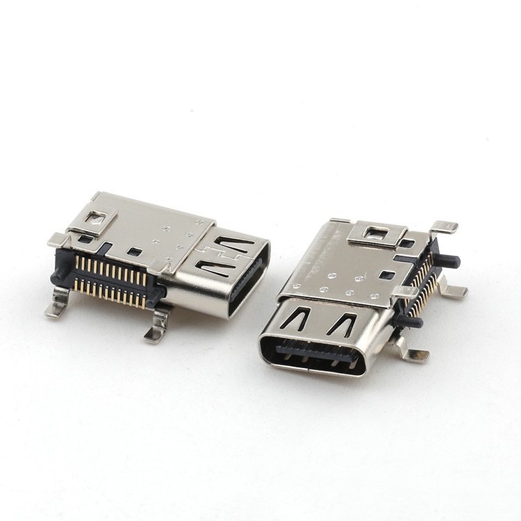 Dual Row USB 3.1 Type-C Female Connector 24Pin SMT Type USB C Female Connector with Flag