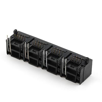1X4 Port RJ45 Female Connector with Led in Left Side