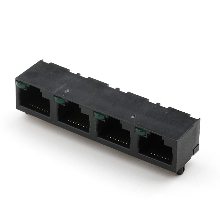 1X4 Port RJ45 Female Connector with Led in Left Side