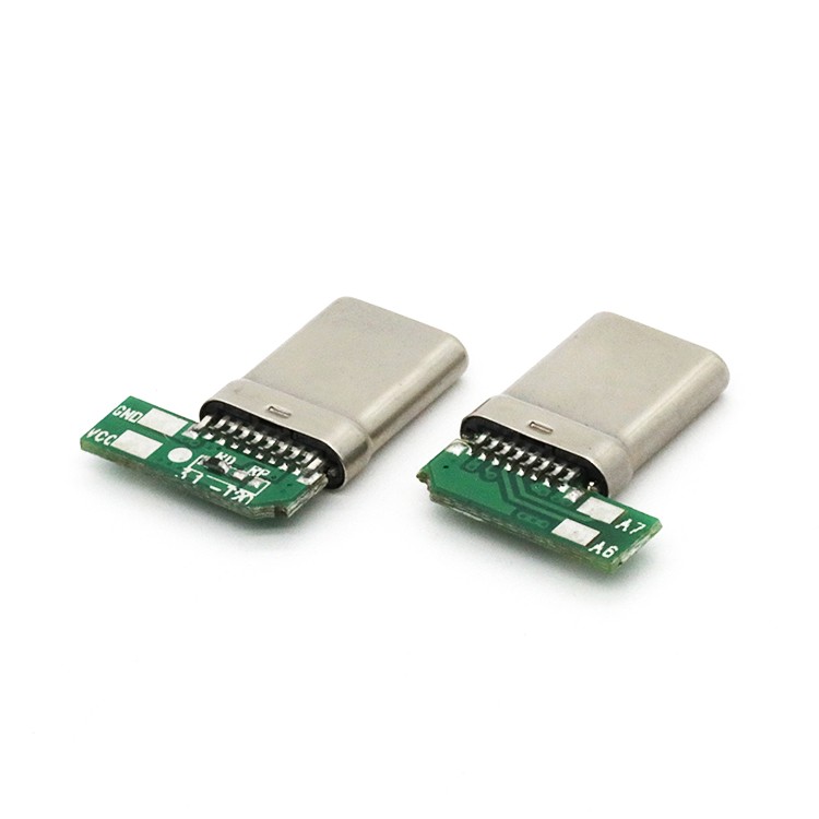 Upright 24P USB 3.1 C Male Plug Connector with PCB