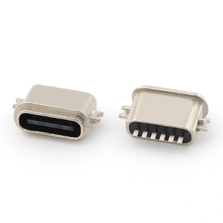 USB Type C 6P Waterproof Female Socket Connector Mid mount 0.8 mm