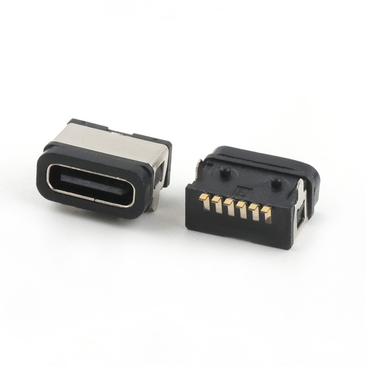 IPX7 Waterproof USB C Female Connector 6Pin SMT Type