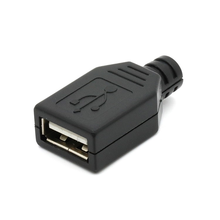 DIY USB 2.0 Type A Female Socket Wire Solder Connector with Black Plastic Cover 