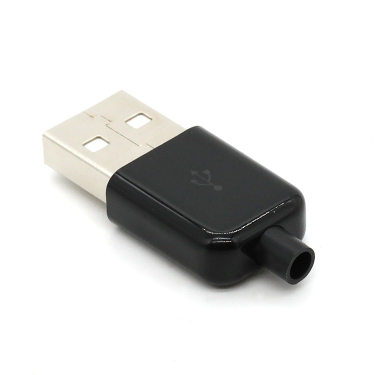 DIY USB 2.0 Male Plug Connector with Black Shell USB Type A Kit Connector 
