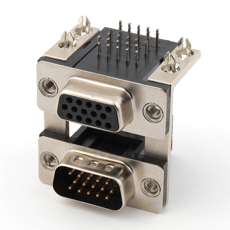 High DB Right Angle 15P Male Connector to Right Angle High DB 15P Female D-SUB Connector