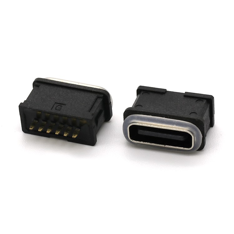  Vertical DIP Type IPX8 6P Waterproof USB C Female Connector