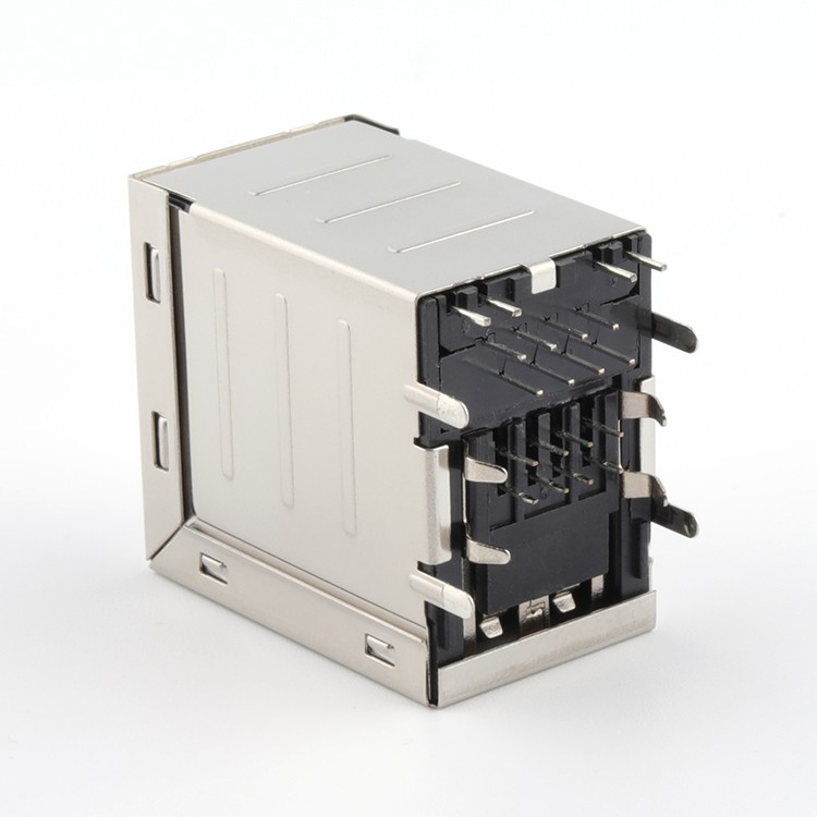 SUS Shell Right Angle RJ45+Dual Row USB 2.0 Female Socket Connector