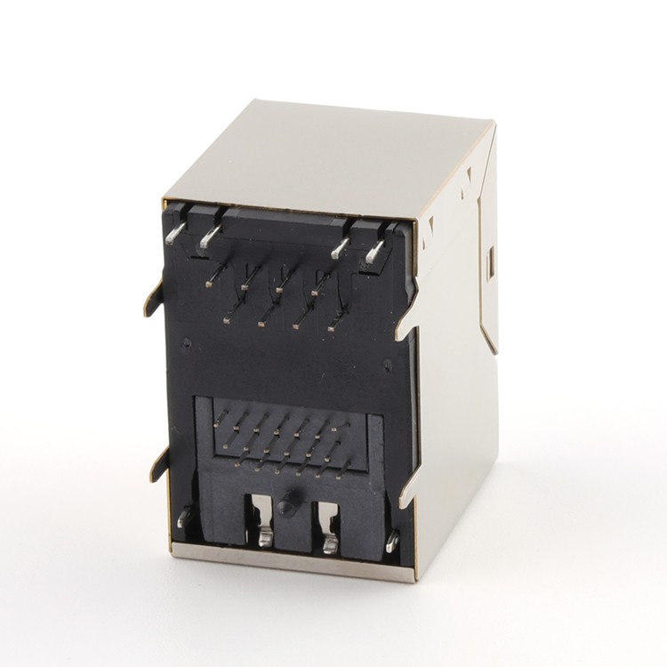 90Degree 8+19Pin Dip Type with Leds RJ45+HDMI Female Connector