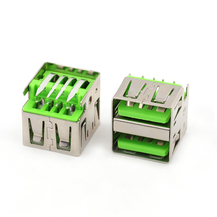 Dual Row USB 2.0 A Type Female Connector Mid Mount USB A 4Pin Socket Connector