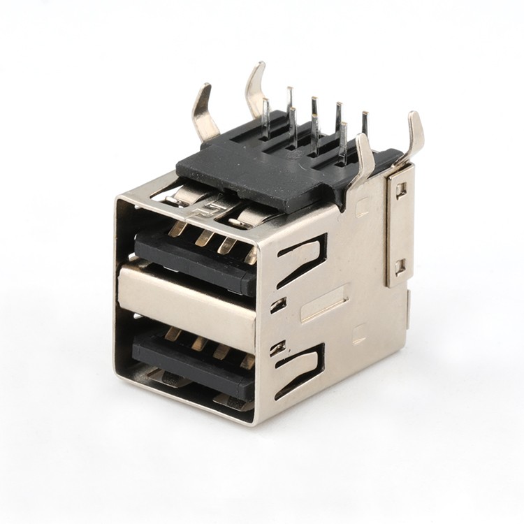 Right Angle 90Degree Dual USB 2.0 A Type Female DIP Connector