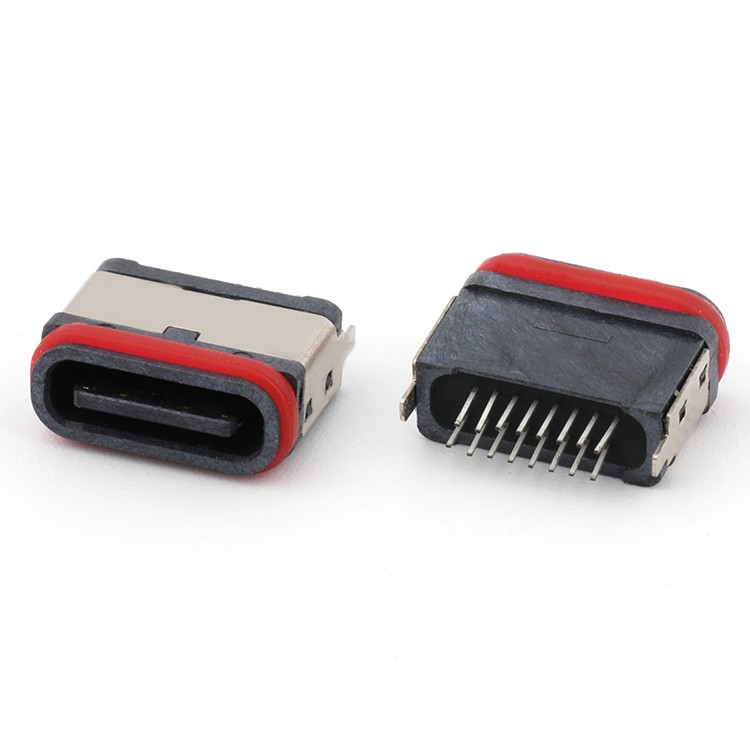 16Pin Through Hole IP67 Waterproof USB Type C Female Connector L=6.8MM/7.45MM 