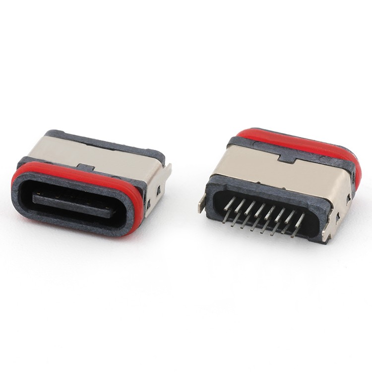 16Pin Through Hole IP67 Waterproof USB Type C Female Connector L=6.8MM/7.45MM 