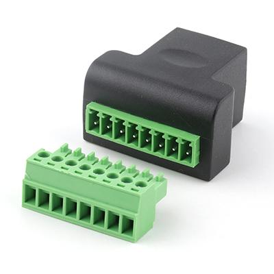 180 Degree Rj-45 Ethernet Female to 8 Pin Screw Terminal Block Adapter