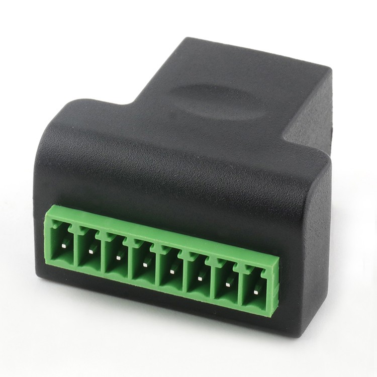 180 Degree Rj-45 Ethernet Female to 8 Pin Screw Terminal Block Adapter