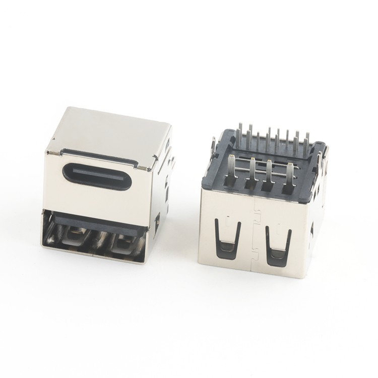 180Degree USB 3.1 Type C 14Pin Female +USB 2.0 Type A 4Pin Female Connector