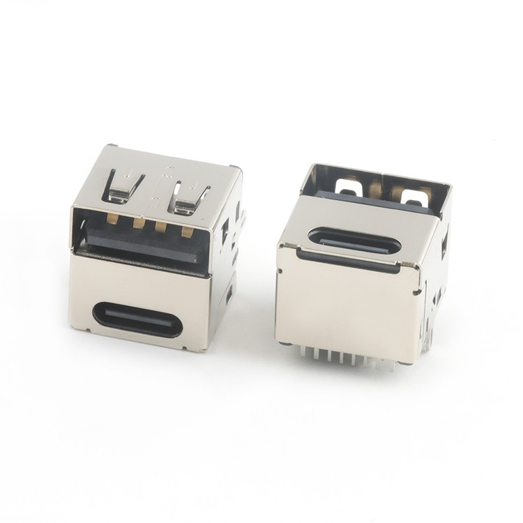 180Degree USB C Type Female 16Pin+USB 2.0 Type A Female Connector