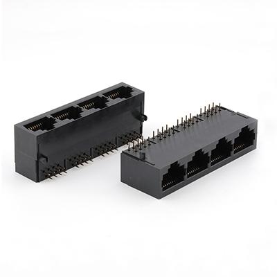 1x4 Port RJ45 Connector Dip Type Right Angle RJ45 Ethernrt Connector