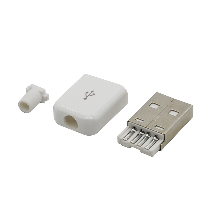 3 in 1 DIY USB A Type Male Plug USB 2.0 Connector with White Plastic Cover