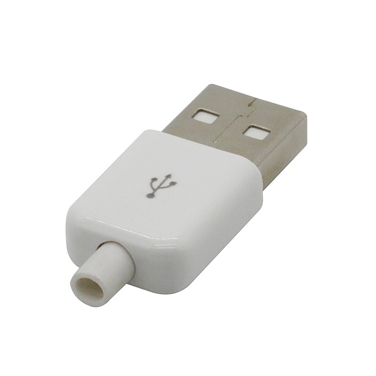 3 in 1 DIY USB A Type Male Plug USB 2.0 Connector with White Plastic Cover