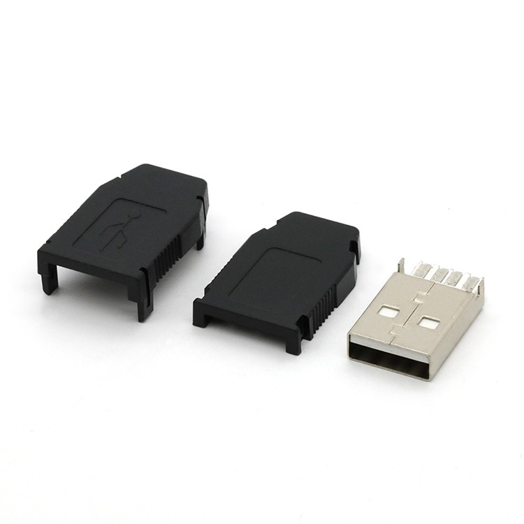 4PIN DIY USB Connector Kit with Black Plastic Shell USB 2.0 A Type Assembly Diy Connector