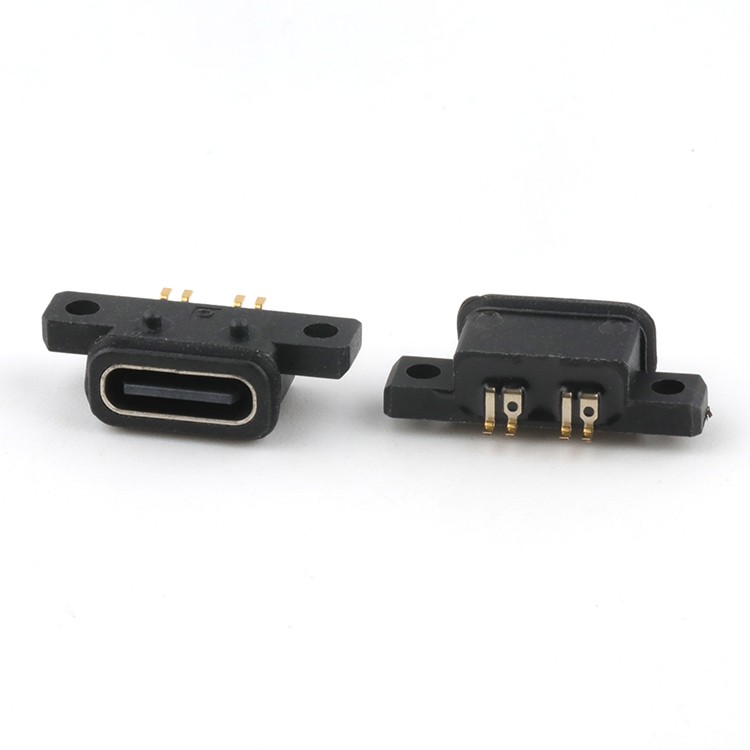 4Pin IP68 Waterproof USB C Type Female SMT Connector with Waterproof Ring