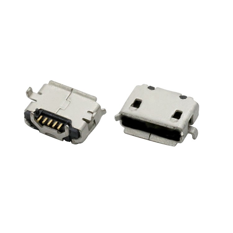5P Micro USB 2.0 AB Type Female Receptacle PCB Connector with Flange