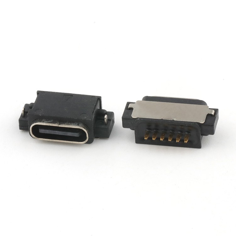 6Pin USB C Female Connector Mid Mount Through Hole Waterproof USB Connector