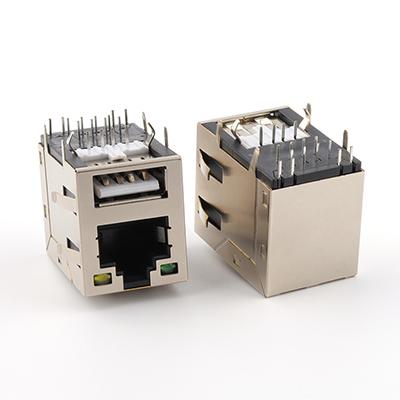 90Degree with Leds RJ45 +Single 4Pin USB 2.0 Female Connector