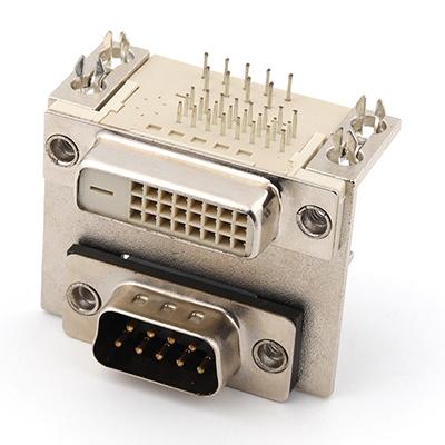 DB9 Right Angle Male Plug+DVI(24+0) Female Connector 90D for PCB