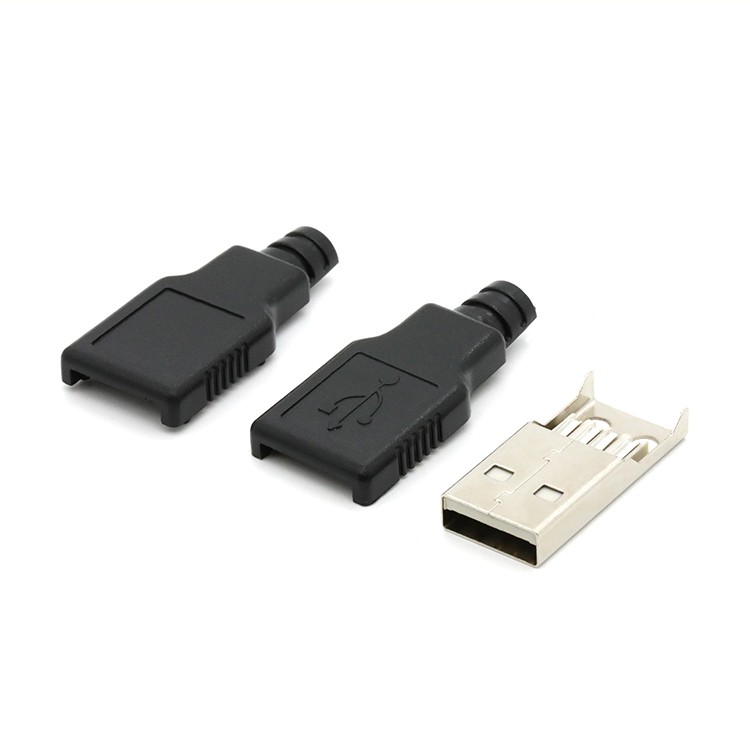 DIY USB 2.0 A Type 4Pin Male Plug connector with Black Plastic Cover