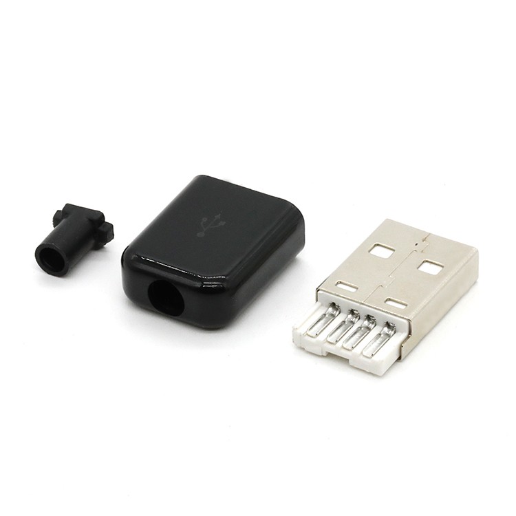 DIY USB 2.0 Male Plug Connector with Black Shell USB Type A Kit Connector 