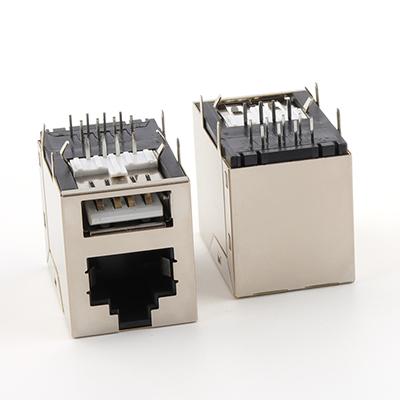 Dip Type 90Degree without Leds RJ45 with Single USB 2.0 Female Connector