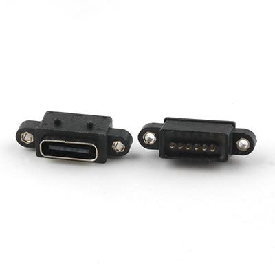 Dip Type IP68 Rated Waterproof USB C Female Connector Mid Mount 6Pin USB C Connectors