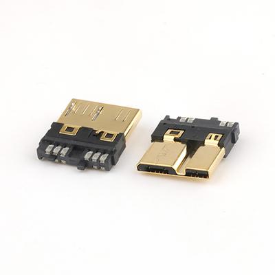 Gold Plated Housing Micro USB 3.0 10Pin Male USB Plug Connector for PCB
