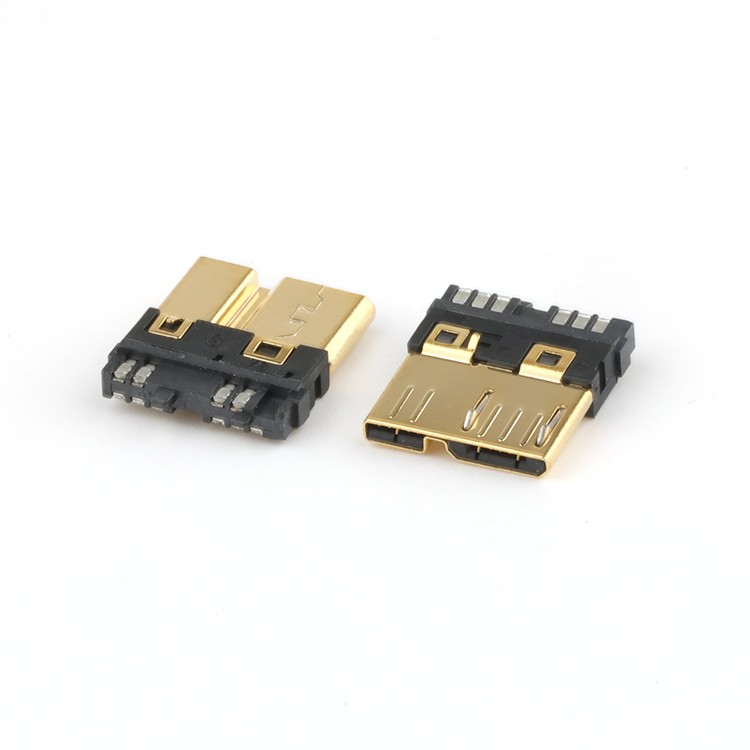 Gold Plated Housing Micro USB 3.0 10Pin Male USB Plug Connector for PCB