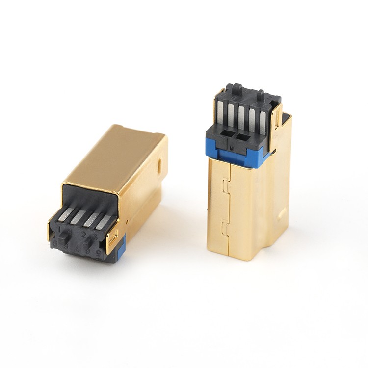 Gold Plating Short Body USB 3.0 B Type Male Connector for Wire Soldering