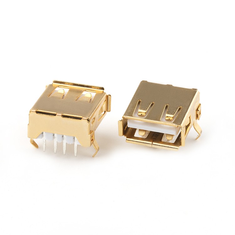 Gold Plating USB A Connector Right Angle Dip Type USB A Female Connector